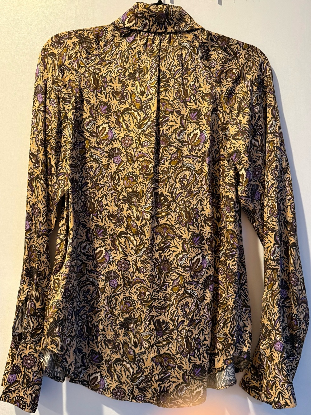 Zadig & Voltaire Floral Tuxedo Ruffle Silky Blouse in Brown and Purple Paisley - Picture 4 of 6